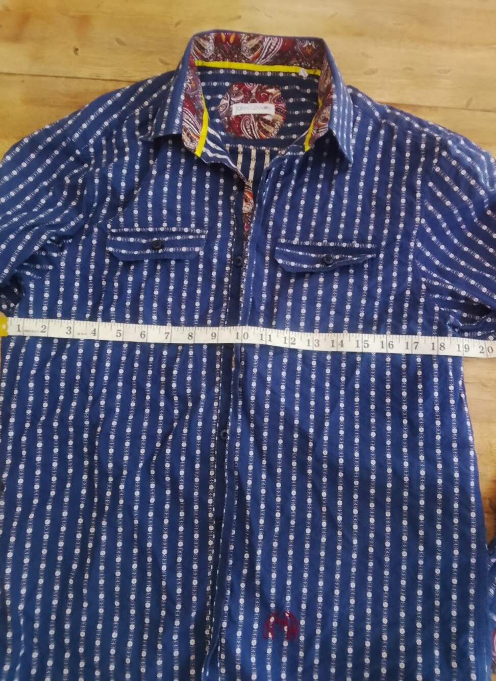 John Lennon Men's Blue Floral Casual Button Shirt Med. Paisley Cuff Vintage